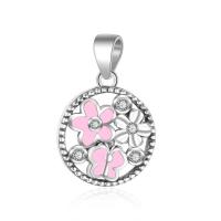 925 Sterling Silver Pendant Brass silver color plated enamel & with cubic zirconia & hollow pink Sold By PC