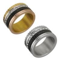 حجر الراين خاتم الإصبع الفولاذ المقاوم للصدأ, مطلي, حجم مختلفة للاختيار & للمرأة & مع حجر الراين, المزيد من الألوان للاختيار, 11mm, تباع بواسطة PC