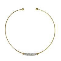 Stainless Steel Cuff Bangle with Rhinestone Clay Pave gold color plated for woman 2mm 145mm Sold By PC
