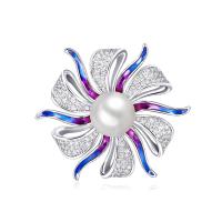Brass Dual-use Brooch Scarf Buckle with ABS Plastic Pearl Flower plated & micro pave cubic zirconia & for woman & enamel nickel lead & cadmium free Sold By PC