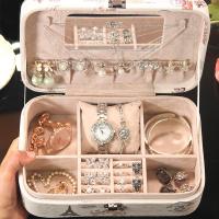 PU smykker sæt box, Bærbare & forskellige farver og mønster for valg, 220x150x70mm, 5/sæt, Solgt af sæt