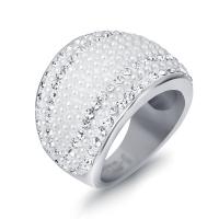 Strass roestvrij staal vinger ring, met Plastic Pearl, verschillende grootte voor keus & voor vrouw & met strass, Maat:6-9, 2pC's/Lot, Verkocht door Lot