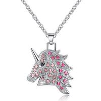 Cubic Zircon Micro Pave Brass Necklace with 5cm extender chain Unicorn silver color plated oval chain & micro pave cubic zirconia & for woman nickel lead & cadmium free Sold Per Approx 17.72 Inch Strand