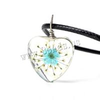 Time Gem Jewelry Necklace Glass with Dried Flower & PU Leather & Zinc Alloy Heart for woman 20mm Length Approx 19.3 Inch Sold By Lot