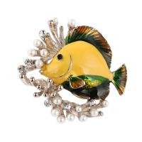 Zinc Alloy Brooch with Crystal & Plastic Pearl Fish plated fashion jewelry & for woman & enamel nickel lead & cadmium free Sold By PC