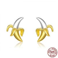 925 Sterling Silver Stud Earrings Banana plated for woman Sold By Pair