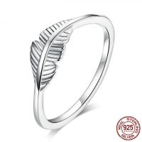 Solidny srebrny pierścień, 925 Srebro, Kształt pióra, utlenianie, różnej wielkości do wyboru & mikro utorować cyrkonia & dla kobiety, rozmiar:6-8, sprzedane przez PC