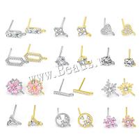 925 Sterling Silver Earring Post, real silver plated, with loop & different styles for choice & micro pave cubic zirconia, Approx 5/Lot, Sold By Lot