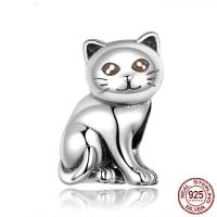 925 Sterling Silver perle, Mačka, oksidacija, možete DIY & emajl, 9x14mm, Prodano By PC