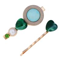 Hair Slide Zinc Alloy with ABS Plastic Pearl & Resin gold color plated for woman & with rhinestone nickel lead & cadmium free  Sold By Set