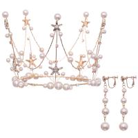 Wedding Jewelry Sets Zinc Alloy crown & earring with ABS Plastic Pearl gold color plated for bridal & with rhinestone nickel lead & cadmium free 70mm Sold By Set
