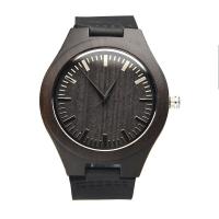 Reloj de Pulsera para Hombre, acero inoxidable, con Cuero & madera, sin impermeables & Ajustable, Negro, 45x11mm, longitud 9 Inch, Vendido por UD