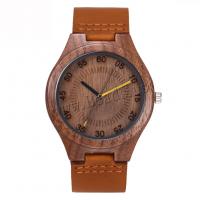 Reloj de Pulsera para Hombre, acero inoxidable, con Cuero & madera, sin impermeables & Ajustable, marrón, 45x53mm, longitud 9 Inch, Vendido por UD