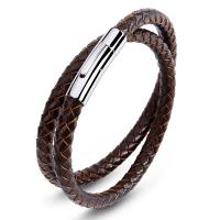 Stainless Steel Jewelry Bracelet with PU Leather Double Layer & punk style & Unisex 6mm Sold By PC