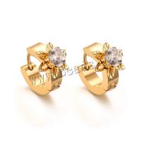 Stainless Steel Huggie Hoop Earring with Cubic Zirconia plated fashion jewelry & for woman golden Sold By Pair