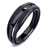 Stainless Steel Jewelry Bracelet with PU Leather fashion jewelry & multilayer & for man 5+3mm Sold By PC