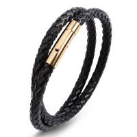 PU Leather Cord Bracelets Stainless Steel with PU Leather fashion jewelry & multilayer & for man 6mm Sold By PC