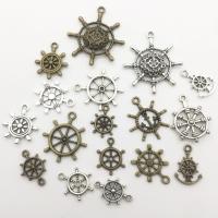 Cink ötvözet Ship Wheel \x26amp; Anchor Medál, galvanizált, DIY & vegyes, nikkel, ólom és kadmium mentes, 22mm, 2táskák/Lot, 57PC-k/Bag, Által értékesített Lot