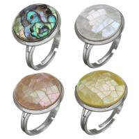Shell Finger Rings Brass with Black Shell & Pink Shell & Yellow Shell & White Shell & Abalone Shell silver color plated nickel lead & cadmium free 18mm US Ring Sold By PC