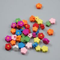 Trä Pärlor, Blomma, olika storlek för val, blandade färger, Hål:Ca 2mm, 100PC/Bag, 5Väskor/Lot, Säljs av Bag