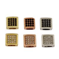Kubisk Zirconia Micro Pave Messing Perler, Square, forgyldt, Micro Pave cubic zirconia, flere farver til valg, nikkel, bly & cadmium fri, 9x4mm, Ca. 10pc'er/Bag, Solgt af Bag