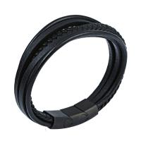 Leather Bracelet with Titanium Steel plated vintage & multilayer & for man black Length 220 mm Sold By PC