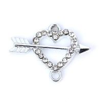 Heart Zinc Alloy Connector plated & with rhinestone & 1/1 loop nickel lead & cadmium free 18*24mm Sold By Bag