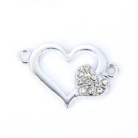 Heart Zinc Alloy Connector plated with rhinestone & 1/1 loop silver color nickel lead & cadmium free 17*25mm Sold By Bag