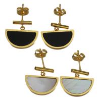 Stainless Steel Drop Earring with White Shell & Resin gold color plated & for woman 16mm Sold By Pair