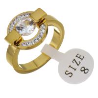 Strass roestvrij staal vinger ring, met strass klei pave, gold plated, mode sieraden & voor vrouw, 14mm, Maat:8, Verkocht door PC
