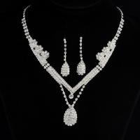 Brass Jewelry Set earring & necklace with 16cm extender chain platinum color plated for woman & with rhinestone nickel lead & cadmium free Length Approx 13.7 Inch Sold By Set