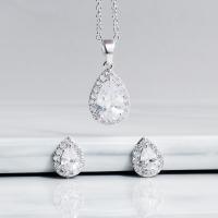 Conjuntos de joyería nupcial, Pendiente de stud & collar, cúbica circonia, con diamantes de imitación, con ganancia de plástico & para mujer & con diamantes de imitación, 44.5x9cm,2.5cm, Vendido por Set