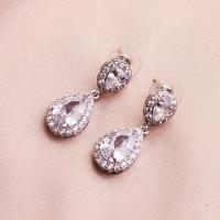Bridal Earring Zinc Alloy with Rhinestone with plastic earnut & fashion jewelry & for woman & with rhinestone silver color 1.2cmx3cm Sold By Pair