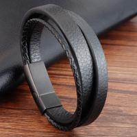 PU Leather Bracelet with Stainless Steel handmade fashion jewelry & for man black Sold By Strand