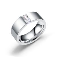 Cubic Zirconia rustfrit stål fingre Ringe, Stainless Steel, med Cubic Zirconia, forgyldt, mode smykker & Unisex & forskellig størrelse for valg, sølv, 8mm, Solgt af PC