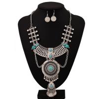 Zinc Alloy Jewelry Sets earring & necklace with turquoise plated 2 pieces & for woman & with rhinestone nickel lead & cadmium free Sold By Set