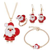 Zinc Alloy Jewelry Sets finger ring & bracelet & earring & necklace plated 4 pieces & Christmas jewelry & for woman & enamel gold nickel lead & cadmium free 64*45mm Sold By Set