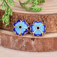Brass Bead Cap with Cloisonne Flower gold color plated blue nickel lead & cadmium free 10mm Approx 1.6mm Sold By Bag