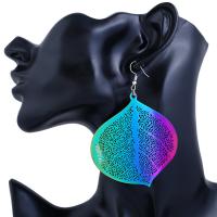 Zinc Alloy Drop Earrings brass earring hook Leaf plated fashion jewelry & for woman & hollow multi-colored nickel lead & cadmium free 65*50mm Sold By Lot
