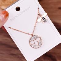 Titanium Steel Necklace with 5cm extender chain plated for woman & with rhinestone rose gold color Sold Per 15 Inch Strand