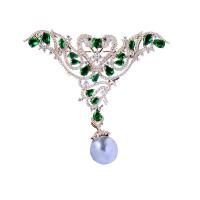 Brass Brooch with Shell Pearl plated micro pave cubic zirconia & for woman nickel lead & cadmium free Sold By PC