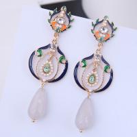Zinc Alloy Drop Earrings with Plastic Pearl plated for woman & with rhinestone nickel lead & cadmium free 78*28mm Sold By Pair