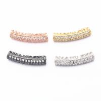 Brass Curved Tube Beads, plated, micro pave cubic zirconia, more colors for choice, nickel, lead & cadmium free, 6x26.7mm, 5PCs/Lot, Sold By Lot