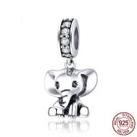 Cubic Zirconia Micro Pave Sterling sølv vedhæng, 925 Sterling Sølv, Elephant, oxidation, Micro Pave cubic zirconia, 11x21mm, Solgt af PC