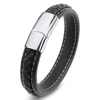 PU Cord Armband, med ROSTFRITT STÅL, mode smycken & Unisex & olika storlek för val, svart, 12x6mm, Säljs av PC
