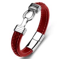 PU Leather Cord Bracelets with Stainless Steel fashion jewelry & punk style red Sold By PC