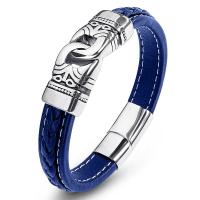 PU leder koord armbanden, met Roestvrij staal, mode sieraden & punk stijl & uniseks & verschillende grootte voor keus, blauw, 12x6mm, Verkocht door PC