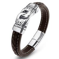 PU Leather Cord Bracelets with Stainless Steel fashion jewelry & punk style & Unisex brown Sold By PC