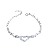 925 Sterling Silver Bangle Bracelet, with 30mm extender chain, Heart, plated, micro pave cubic zirconia & for woman, more colors for choice, Length:Approx 6.2 Inch, Approx 4Strands/Lot, Sold By Lot
