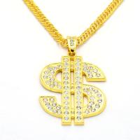 Zinc Alloy Sweater Chain Necklace Dollar Sign gold color plated Unisex & with rhinestone Length Approx 27.5 Inch Sold By Lot